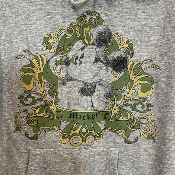 Womens Mickey Mouse Pullover Hoodie Sweatshirt Gray Front and Sleeve Graphic MED - Picture 4 of 7